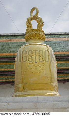 Golden Bell At Wat Rakhang Kositaram Woramahawihan, An Important Tourist Attraction Of Thailand. Clo