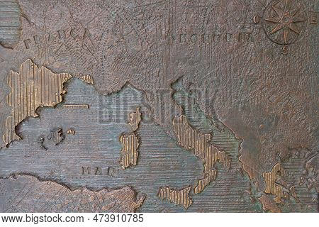 Geographical Map Of Europe In Bas-relief Inside Palau Del Lloctinent Courtyard, Headquarters Of The 