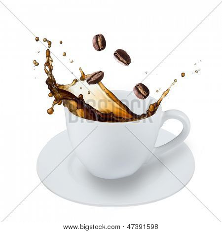 白い背景上に分離されてコーヒー スプラッシュ