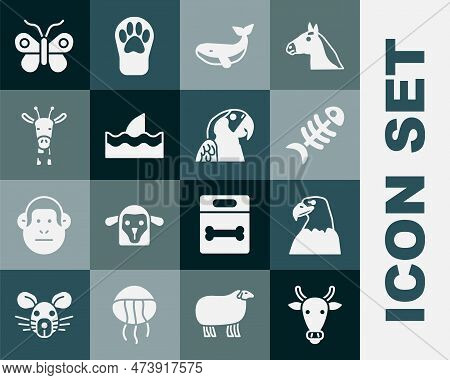 Set Cow Head, Eagle, Fish Skeleton, Whale, Shark Fin In Ocean Wave, Giraffe, Butterfly And Macaw Par