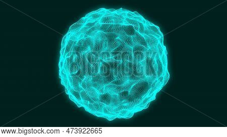 Looped Distortion Waves On Abstract Sphere Of Particles. Abstract Vector Mesh Spheres. Wave Of Parti