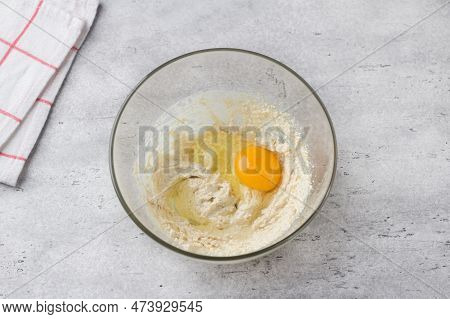 Glass Bowl With Dough On A Gray Background. Cooking Greek Easter Orange Sesame Koulourakia Cookies S