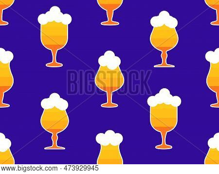Beer Seamless Pattern. Beer With Foam In Stemmed Glasses In Flat Style. Design For Posters, Banners 