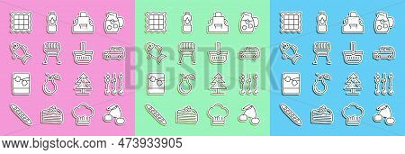 Set Line Cherry, Grilled Shish Kebab On Skewer, Car, Kitchen Apron, Barbecue Grill, Fish, Checkered 