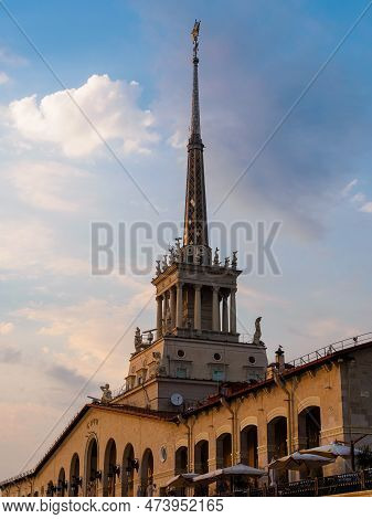 Sochi, Russia - August 23, 2022: Spire Of The Maritime Station Building. Architect L. B. Karlik, Eng