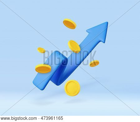 3d Growth Stock Chart With Coins Investing Icon, Excellent Investing Business Graph On Background. I