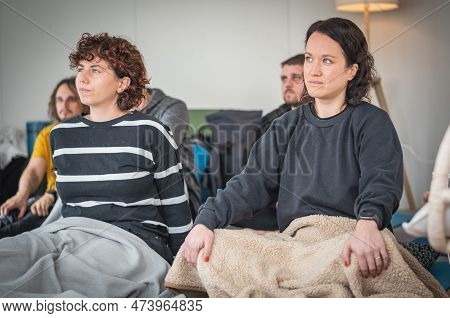 Vilnius, Lithuania - March 26 2023: Group Of Young Caucasian Beautiful Girls Enjoying Time Together 