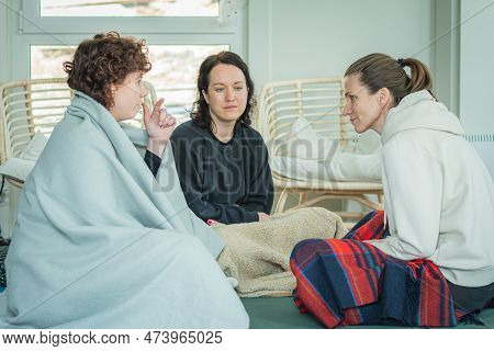 Vilnius, Lithuania - March 26 2023: Group Of Young Caucasian Beautiful Girls Enjoying Time Together 