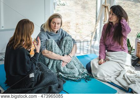 Vilnius, Lithuania - March 26 2023: Group Of Young Caucasian Beautiful Girls Enjoying Time Together 