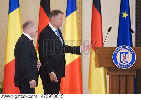 Bucharest, Romania. 3rd Apr, 2023: Olaf Scholz (l), Chancellor Of Germany, And Romanian President, K