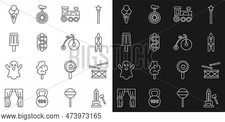 Set Line Striker Attraction With Hammer, Drum Drum Sticks, Circus Ticket, Toy Train, Hotdog Sandwich