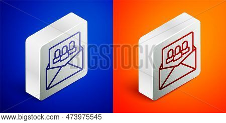 Isometric Line Project Team Base Icon Isolated On Blue And Orange Background. Business Analysis And 