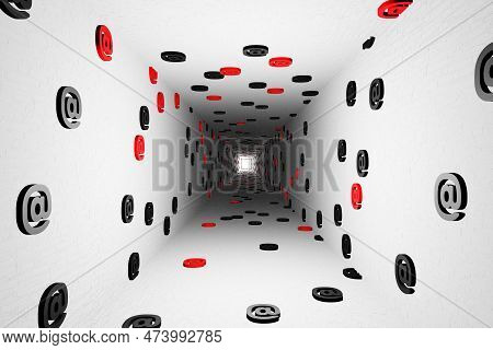 Email Marks Or At Sign Tunnel Icon White Background 3d Render. At Symbol, Commercial At, Or Address 