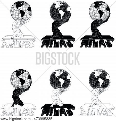 Vector Design Of The Titan Atlas Holding The Planet Earth On His Shoulders, Titan From Greek Mytholo