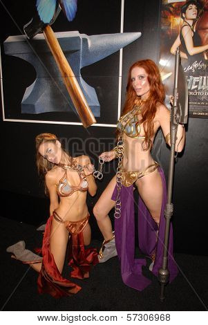 Paula Labaredas and Phoebe Price at the annual Slave Leia Group Photo at ComicCon, San Diego Convention Center, San Diego, CA. 07-23-10