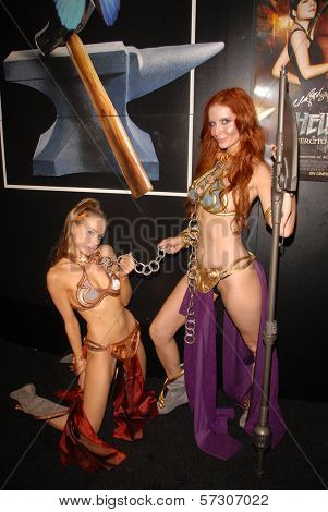 Paula Labaredas and Phoebe Price at the annual Slave Leia Group Photo at ComicCon, San Diego Convention Center, San Diego, CA. 07-23-10