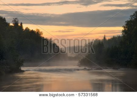 White Night On The River Pana. Kola Peninsula. Pana River.