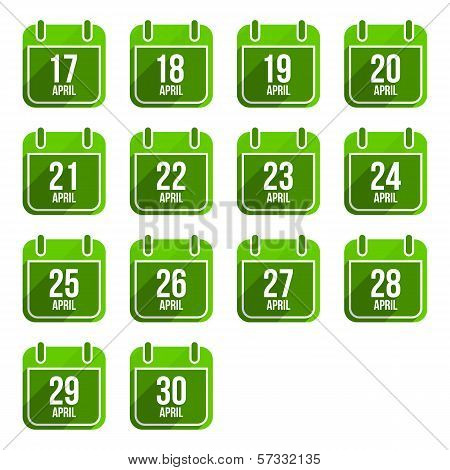 April vector flat calendar icons. Days Of Year Set 14