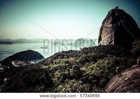 Brazil, Rio De Janeiro, Sugar Loaf Mountain - Pao De Acucar And Cable Car With The Bay And Atlantic