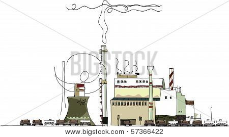 Industrial illustration, energy, power, money and enviromental concept