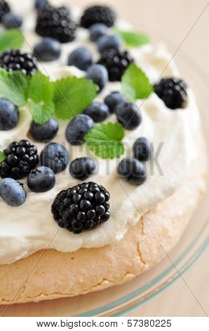 Pavlova with Blueberries and Blackberries