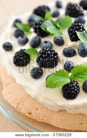 Pavlova with Blueberries and Blackberries