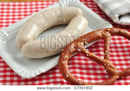 German white sausage with pretzle.