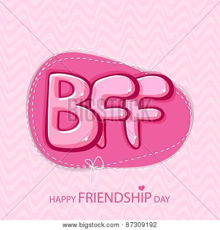 Glossy text BFF on vintage pink background for Happy Friendship Day. 