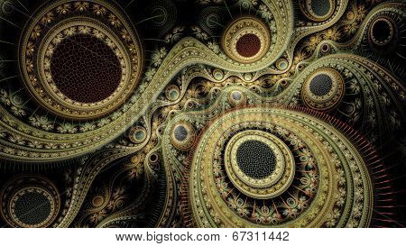 Colorful Fractal Clockwork, Abstract Gears Digital Artwork