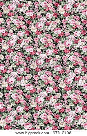 Red rose fabric background, Fragment of colorful retro tapestry textile pattern with floral ornament