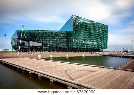 REYKJAVIK, ICELAND - AUGUST 31, 2013: Harpa concert hall in Reykjavik, Iceland. Harpa was opened on May 13, 2011. It was selected as Best Performance Venue 2011 by Travel & Leisure magazine