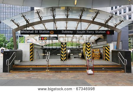Whitehall Street and South Ferry subway entrance in Manhattan