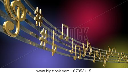 Gold Music Notes On Wavy Lines
