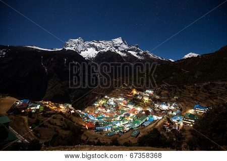 Nupla And Tartikha Peak And Namchebazar From Nepal In Everest Himalaya Trek