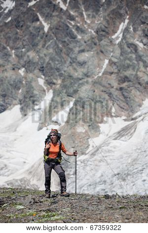 Hikers In Caucasus Mountains Of Zemo (upper) Svaneti, Georgia
