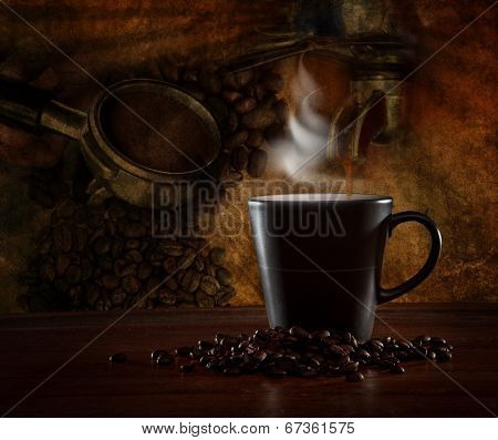 Hot Coffee Blending Roast On Wood Table