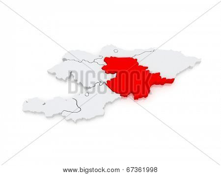 Map of Naryn. Kyrgyzstan. 3d
