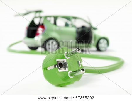 Electric Car With Cable And Plug