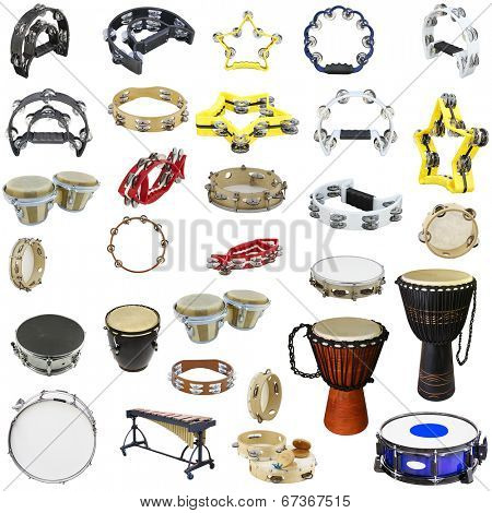 The image of percussion instruments under the white background