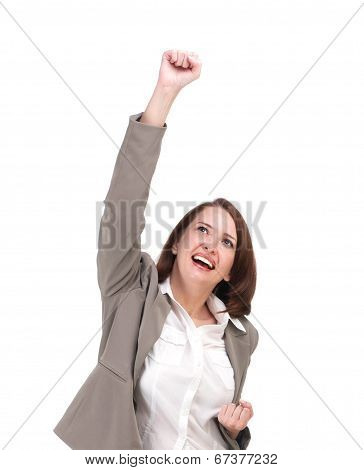 Winner Business Woman With Her Hands Raised