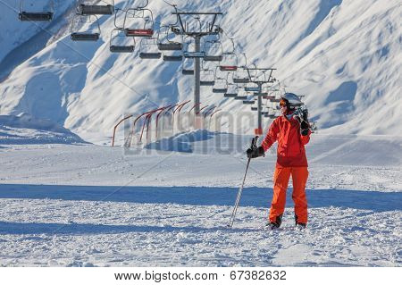 Skier Is Posing At Camera