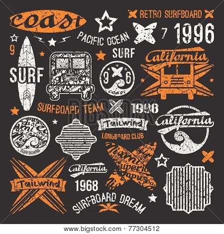 Surfing Emblem And Design Elements