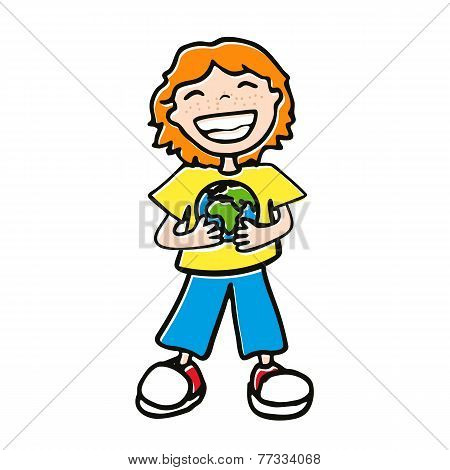 boy holding a globe