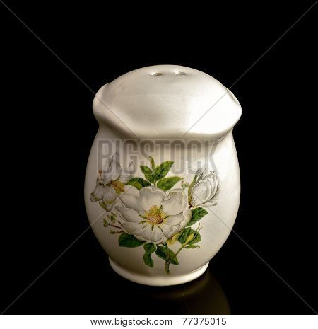 Saltcellar For Salt On A Black Background