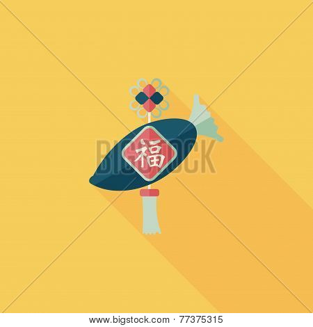 Chinese New Year Flat Icon With Long Shadow,eps10, Lucky White Radish With Chinese Words Means 