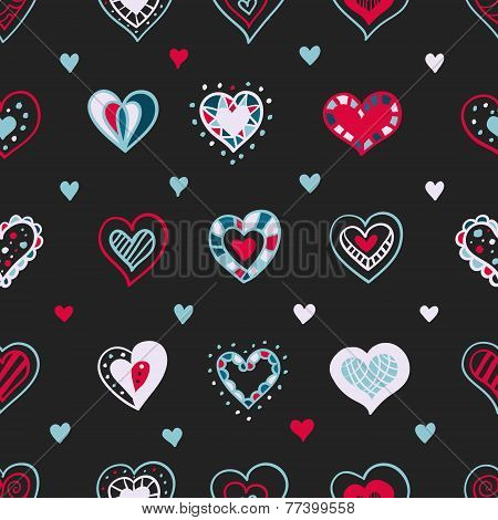 Vector Bright Hand Drawn Doodle Hearts St Valentine Day Seamless Pattern