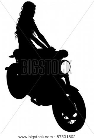 Silhouettes of motorcycl and baeuty women on white background