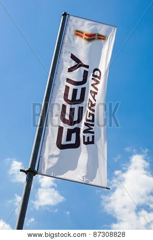 Flag Of Geely Over Blue Sky