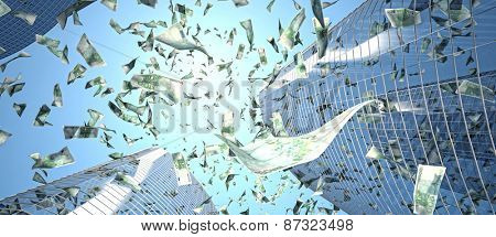 euro maney rain and skyscraper