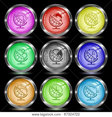 School globe set. Internet button. Vector illustration.